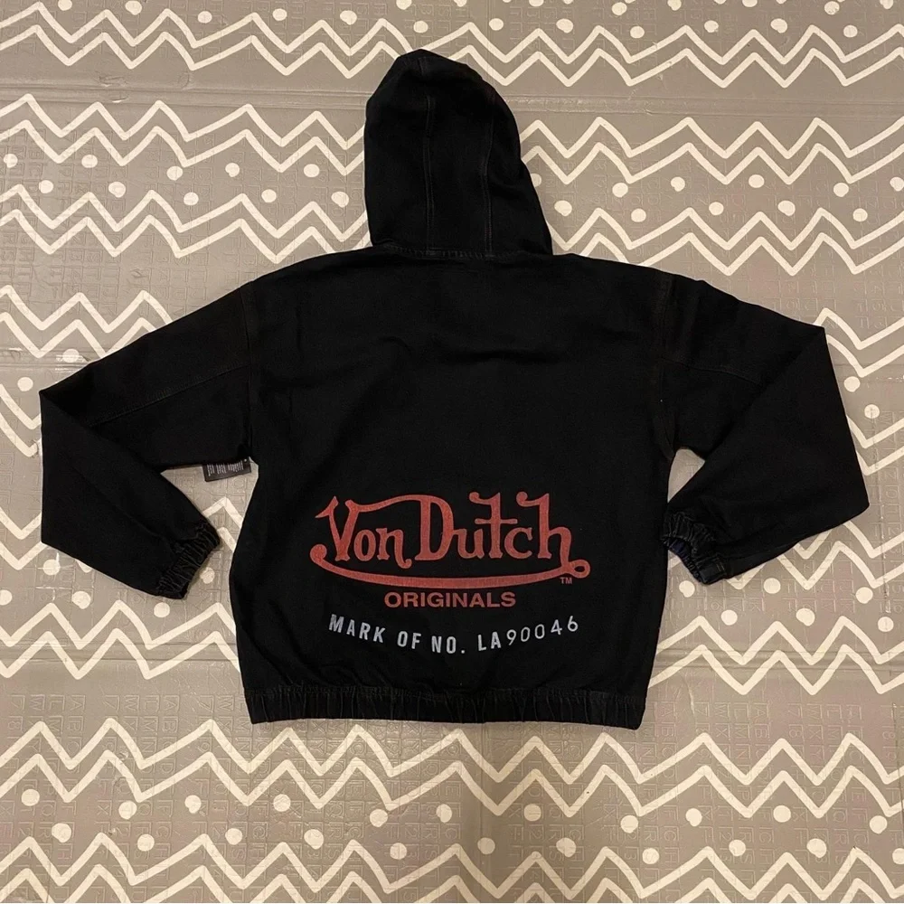 Von Dutch vintage retro washed denim jean hoodie jacket coat large